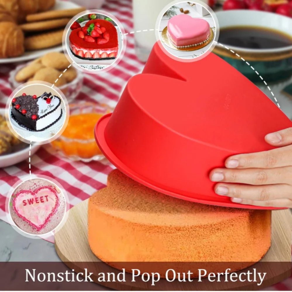 Heart Shaped Cake Pans 10 Inch 2pcs Nonstick Silicone Heart Cake Mold NWT